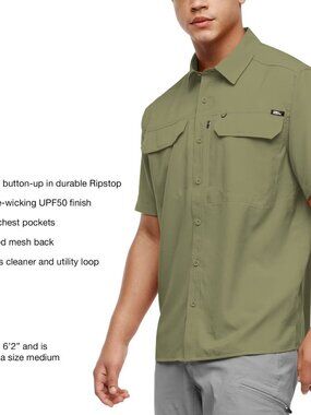 Eddie Bauer Woven Tech Shirt Men's Size M Green Outdoor Vented Lightweight NWT